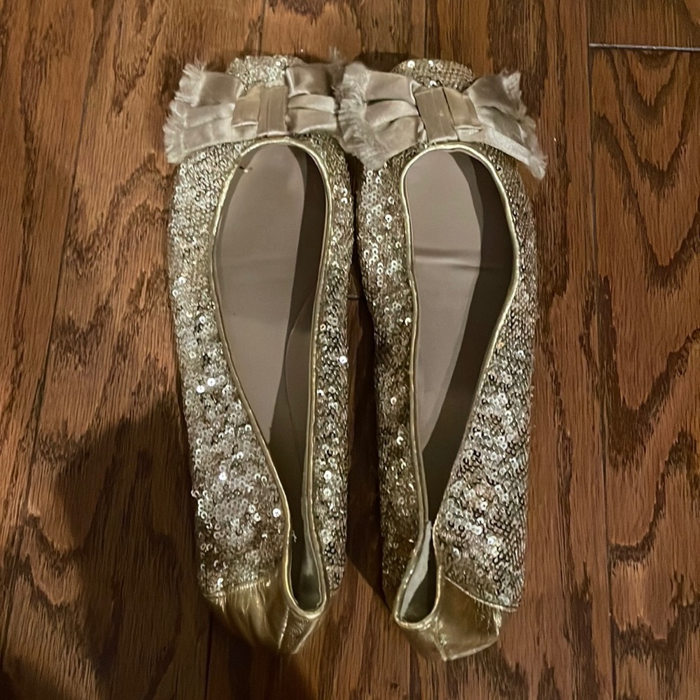Kate Spade Gold Sequin Bow Flats 9M